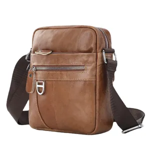 Men vintage genuine leather crossbody bag casual shoulder messenger bag for daily use.