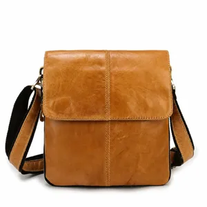 Mens genuine leather vintage crossbody bag, casual business vertical shoulder bag for daily use.
