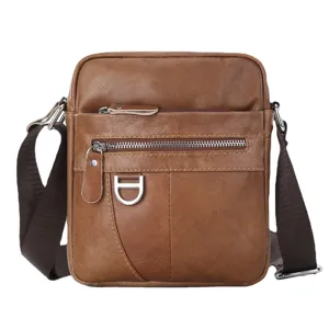 Men vintage leather crossbody bag brown cowhide messenger bag casual shoulder bag for daily use