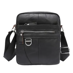 Men's Black Genuine Leather Crossbody Bag Casual Vintage Messenger Shoulder Bag Daily Use