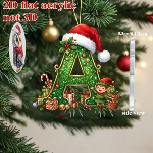 2D acrylic Christmas letter A hanging ornament with elf and Santa hat for holiday tree decor