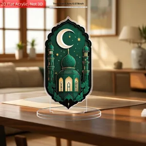 Ramadan acrylic ornament 2D flat mosque crescent moon tabletop decoration for home festival