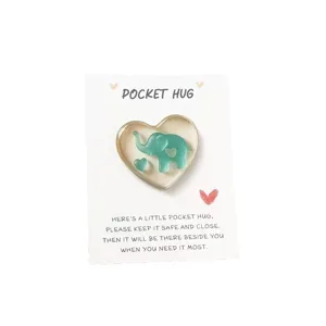 Süßer Elefant Tasche Hug Glas Token mit herzerwärmender inspirierender Rückseitenkarte.