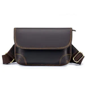 Men Casual Genuine Leather Crossbody Bag Vintage Cowhide Shoulder Bag Solid Color Stitching Messenger Bag