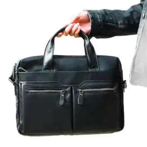 Men's black leather business briefcase stylish casual shoulder messenger bag for men