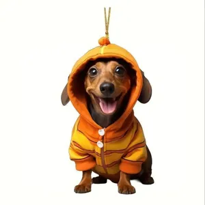 Cute 2D acrylic dachshund dog hanging ornament for car rearview mirror and holiday home decor.