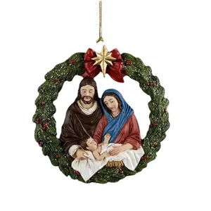 Christian Nativity Scene Christmas Wreath Hanging Ornament for Car Rearview Mirror & Tree Decor