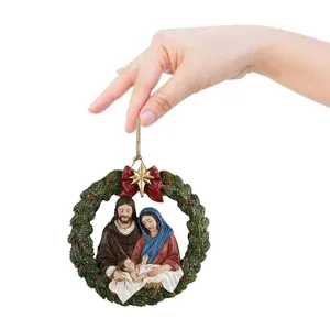 Christmas Nativity Wreath Hanging Ornament Resin Jesus Family Car Rearview Mirror Decor