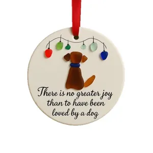 Ornement de Noël céramique motif chien style verre de mer avec ruban de suspension