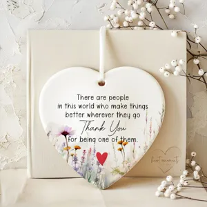 Friendship ceramic heart ornament with inspirational quote, hanging plaque gift for best friends.