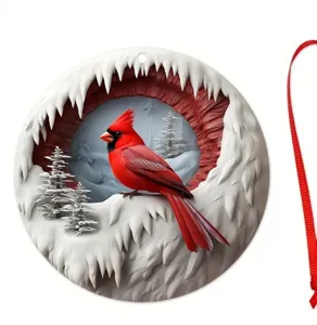 Christmas cardinal tree hanging ornament winter snow scene red bird acrylic pendant decor