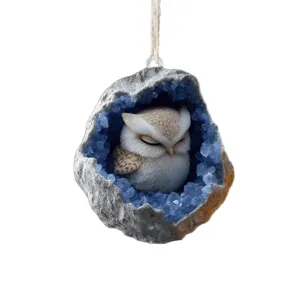 Mignonne Chouette Géode Cristal Bleu Acrylique Sapin De Noël Ornement Suspendu Cadeau