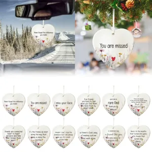 Friendship Heart Ornament Acrylic Hanging Pendant Inspirational Quote Floral Design Home Car Decor Gift