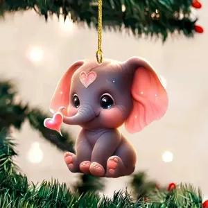 Grazioso elefante di cartone animato in acrilico appeso per auto, vista dettagliata.