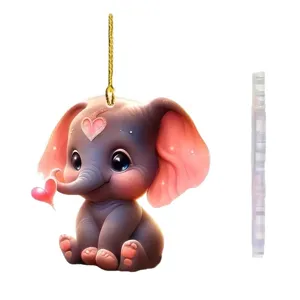 Grazioso ciondolo per auto con elefante in acrilico carino con cuore per decorazioni.