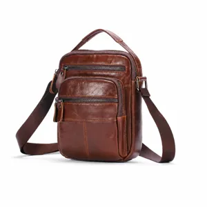 Herren Echtleder Umhängetasche Vintage Casual Crossbody Tasche Multifunktional Multi Taschen Messenger Bag Tägliche Reisen