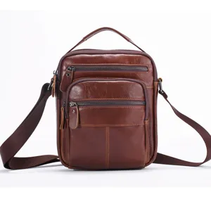 Herren Braune Leder Umhaengetasche Freizeittasche Schultertasche Multi-Taschen Handtasche