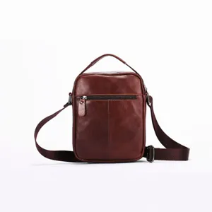 Herren braune echte Leder Schultertasche lässige tägliche Umhängetasche mit Gurt.