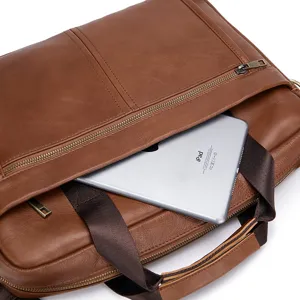 Men's genuine leather briefcase business laptop bag for men stylish brown shoulder design
