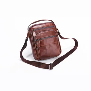 Herren Leder Umhaengetasche braun Vintage Schultertasche Mehrfache Tasche Freizeit Tasche Haupt