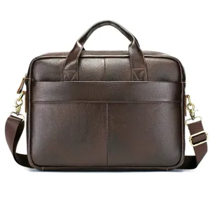 Men's genuine leather business briefcase vintage cowhide laptop handbag for work and travel.