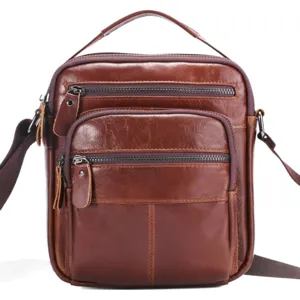 Herren braune Leder Umhängetasche Vintage Mehrfachtaschen Messenger Bag Freizeit Tasche neu
