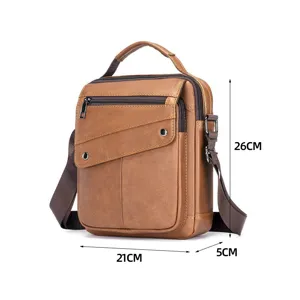 Men business leather shoulder bag vintage vertical crossbody bag casual cowhide messenger bag