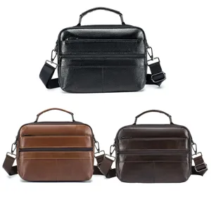 Men leather messenger bag detail, multi-compartment business shoulder bag in 3 colors.
