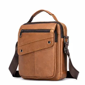 Men's Genuine Leather Shoulder Bag Business Casual Large Capacity Crossbody Bag Vintage Cowhide Vertical Handbag