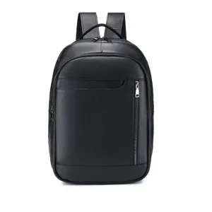 Men's genuine leather casual backpack, large capacity business travel laptop book bag black.