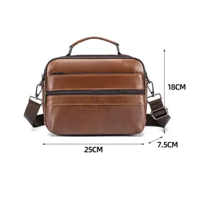 Genuine cowhide men's shoulder crossbody bag business casual leather handbag with size specs