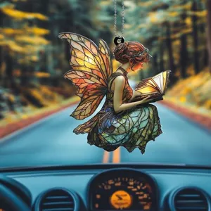 2D Flat Acrylic Angel Hanging Ornament Cute Fairy Car Rearview Mirror Pendant Home Christmas Tree Decoration Gift
