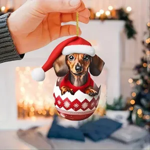Noël Teckel Acrylique Ornement Suspendu Chien Dessin Animé Coquille d'Œuf Arbre de Noël Décoration de Voiture