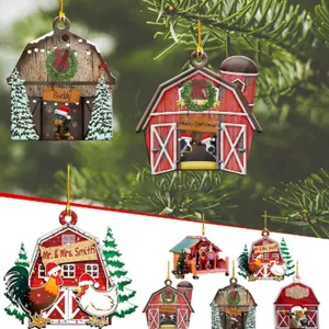 Noël acrylique plat suspendu ornement mignon dessin animé ferme animal grange décor