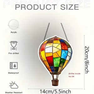 2D acrylic hot air balloon hanging decoration waterproof weather resistant size 14x20cm