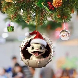 Cute cartoon dragon Christmas tree hanging ornament acrylic flat pendant for holiday home decor