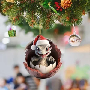 Cute Christmas dragon acrylic flat ornament hanging tree holiday home decor gift