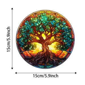 Tree of Life Stained Glass Suncatcher Window Hanging Round Wall Art Decor 15cm