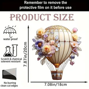 2D acrylic hot air balloon wall hanging decor with floral design, waterproof and scratch resistant.