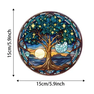 Stained glass tree of life suncatcher window hanging wall art decor 15cm size detail view