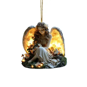 Winged angel 2D flat acrylic hanging ornament, perfect for car decor and home decoration.