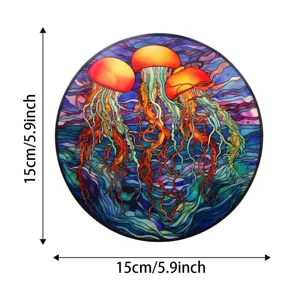 Stained glass jellyfish window hanging round suncatcher home wall decor ornament 15cm