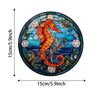 Stained glass seahorse suncatcher window hanging colorful ocean animal wall decor 15cm