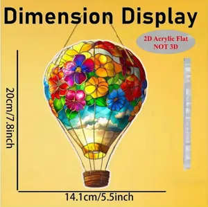 Stained glass style acrylic hot air balloon hanging ornament detail size display 20cm