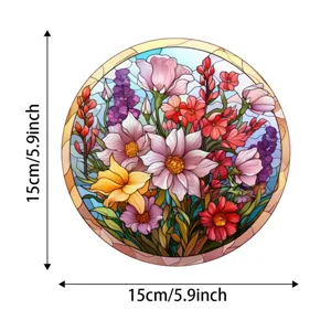 Colorful stained glass floral suncatcher round hanging ornament window decor 15cm