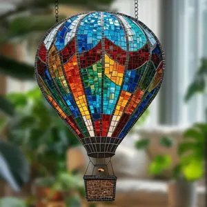 Acrylic Hot Air Balloon Hanging Ornament Stained Glass Style 2D Flat Pendant For Holiday Party Home Wall Decor