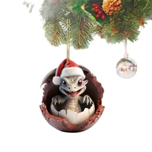 Cute baby dragon Christmas tree ornament, acrylic flat hanging decoration for holiday party.