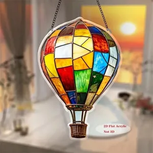 Colorful stained glass style hot air balloon hanging acrylic ornament with chain for window