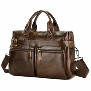 Herren Leder Laptoptasche Vintage Business Aktentasche echtes Leder Umhaengetasche
