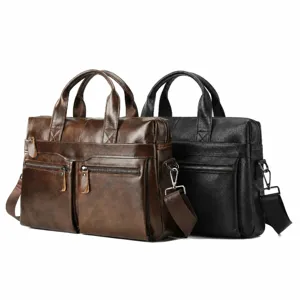 Herren Leder Laptoptasche Business Aktentasche Umhaengetasche mit groesserer Kapazitaet